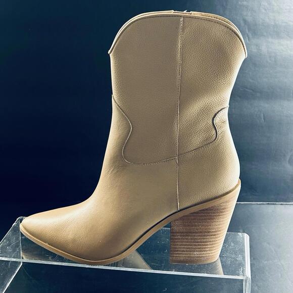 Lisa Vicky Sz 8 M Maven Western Leather Boots Tan Camel 3" Heel Side Zip Womens - Picture 2 of 8